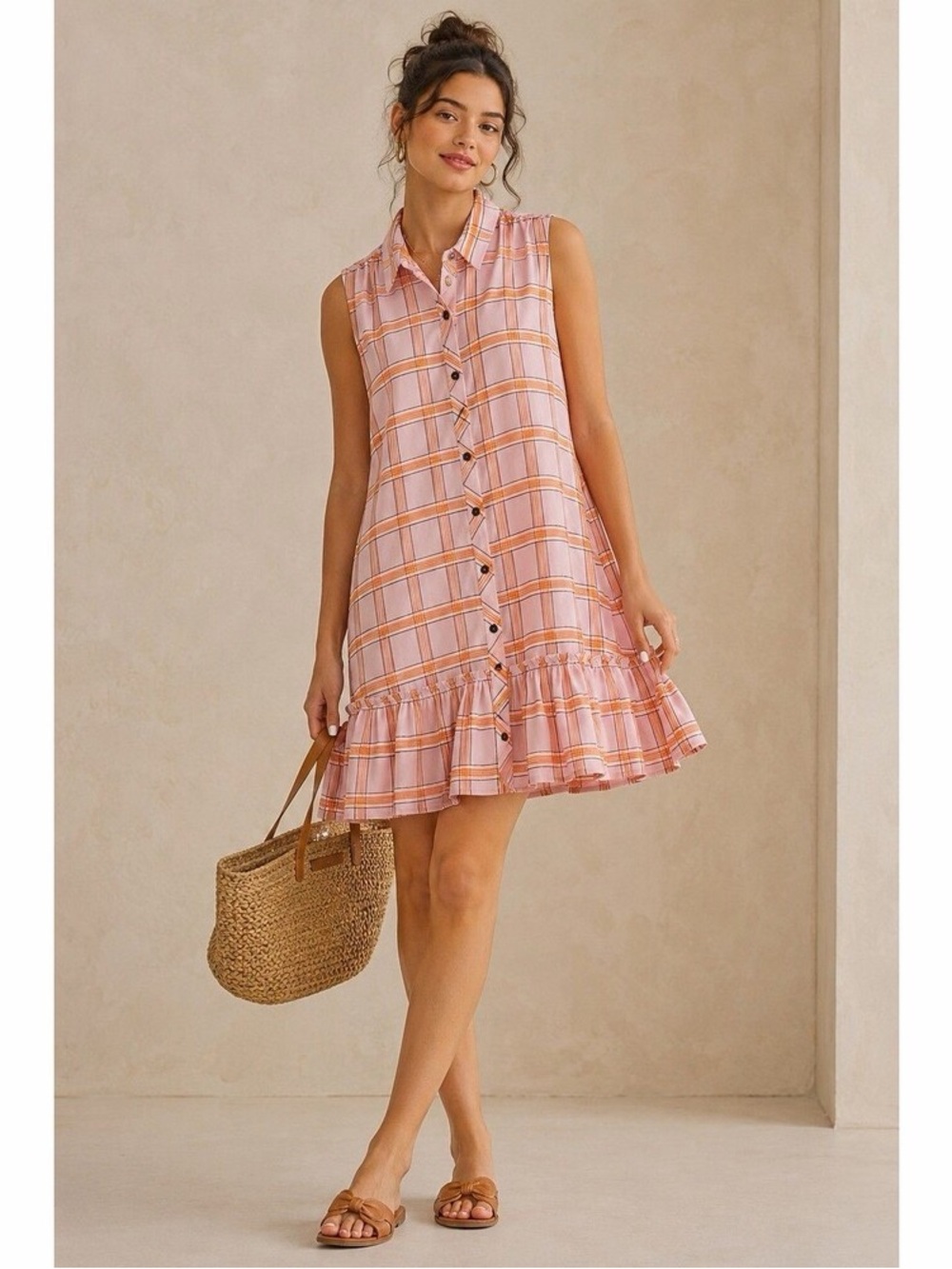 Maeve Anthropologie pink plaid dress